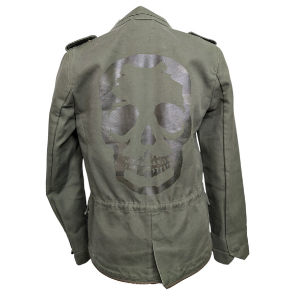 Zadig & Voltaire Vedam Kaki Green Skull Back Structured Cotton Utility Jacket XS - Picture 1 of 12